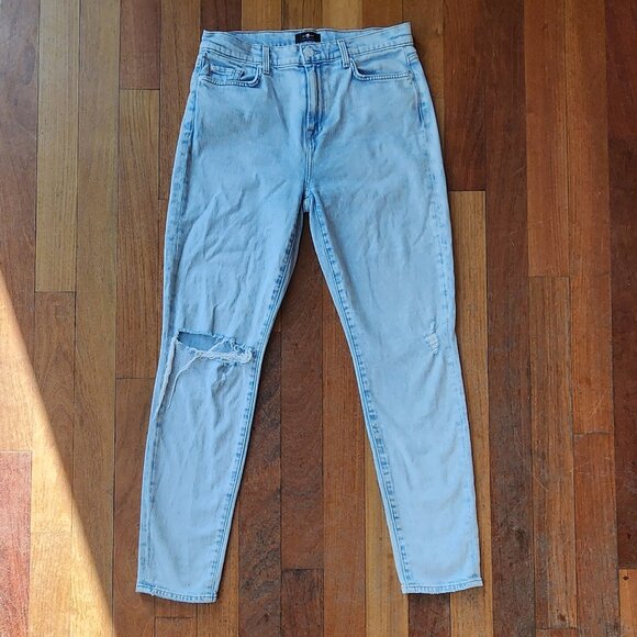 7 For All Mankind Light Wash "The High Wash Skinny" Jeans Size 30 - Picture 4 of 16